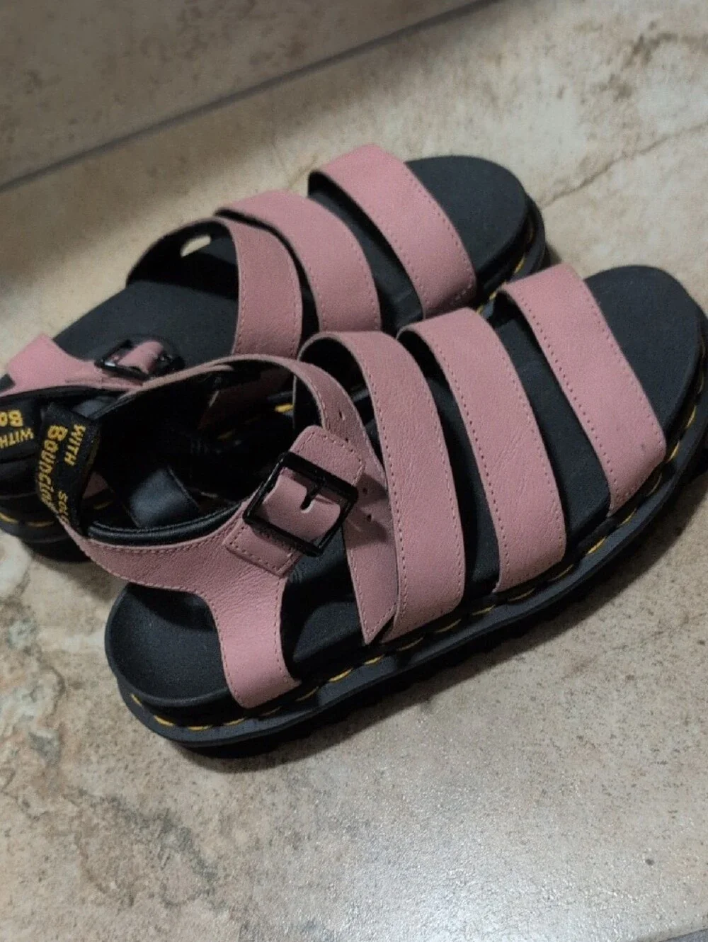 Dr. Martens Pink Leather Strappy Platform Sandals